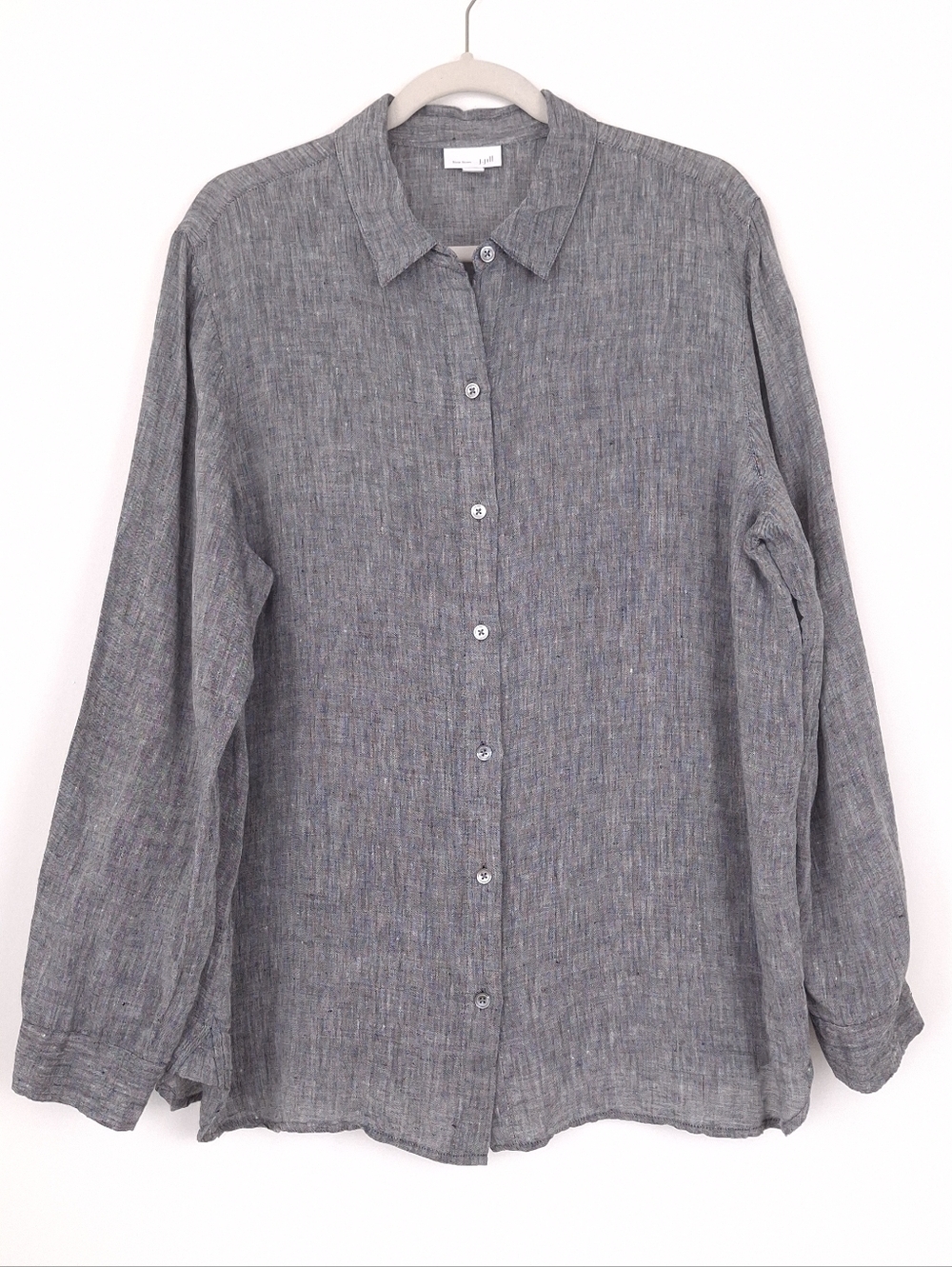 J. Jill Love Linen button up shirt long sleeve resort wear coastal beach gray